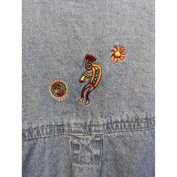 Passion-I Women's Vintage Denim Southwestern Embroidered Button Up Shirt Sz L - Picture 5 of 6